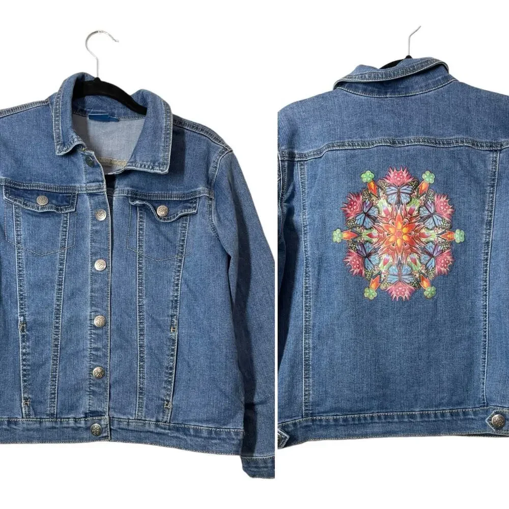 Disney Encanto Jean Jacket Girls XL 14-16 Denim Graphic on Back Denim